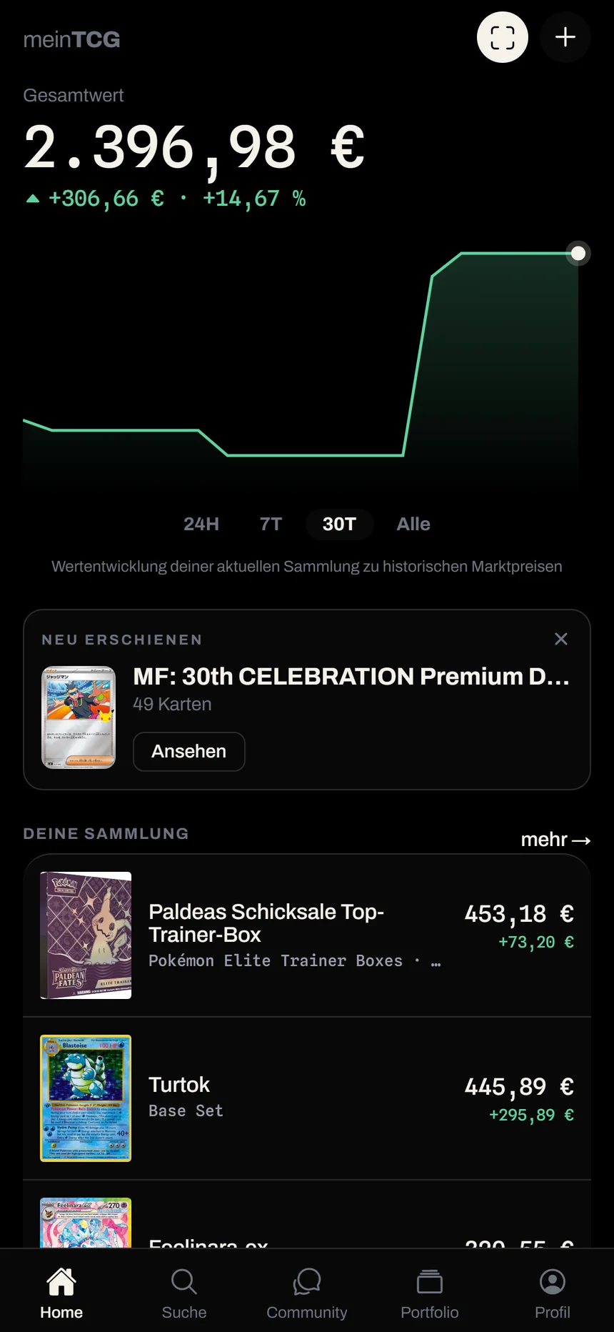 meinTCG-App: Gesamtwert der Sammlung